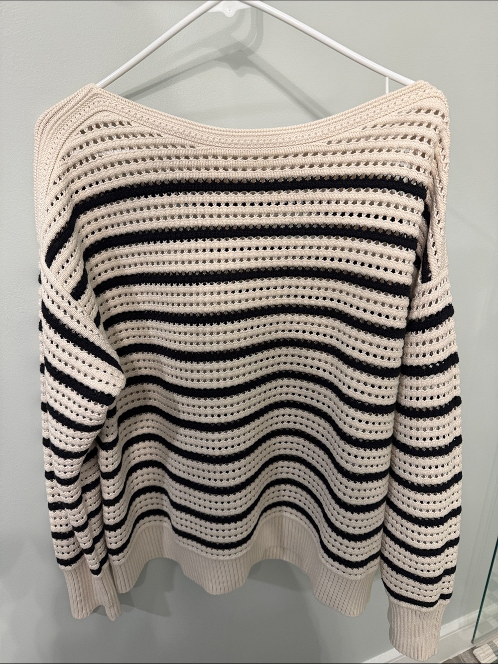 Striped  Sweater in Cream and Black - Lululemon cotton crochet sweater